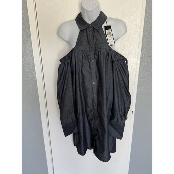 NWT BCBG MAXAZRIA SIZE XXS ROWAN COLD-SHOULDER SHIRT DRESS WWR65L28 MSRP $257 - Picture 1 of 16